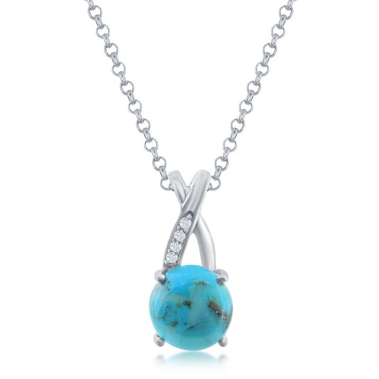 Sterling Silver Round Turquoise With  White Topaz Pendant