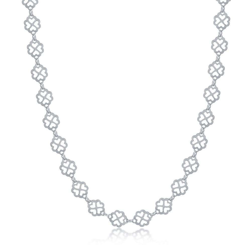 Sterling Silver Diamond-Cut Flowers With Heart Cut-Outs Bracelet