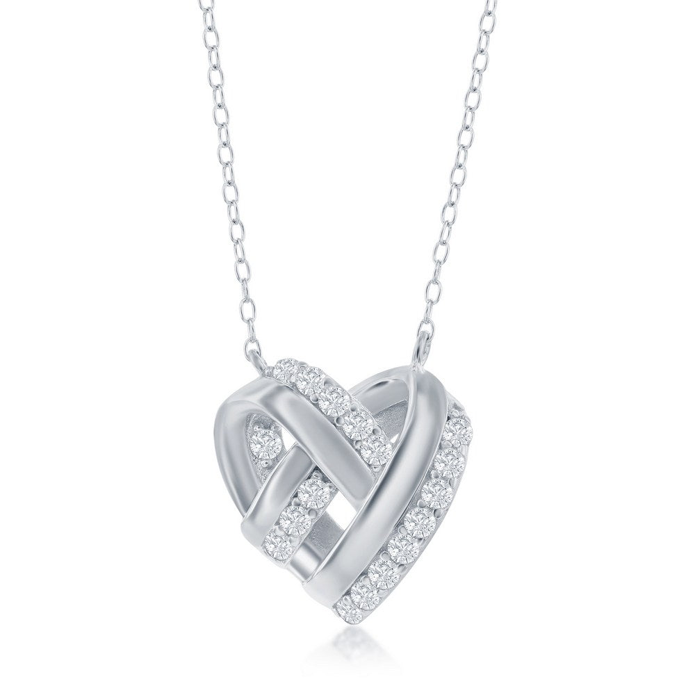 Sterling Silver Kotted Heart CZ Necklace