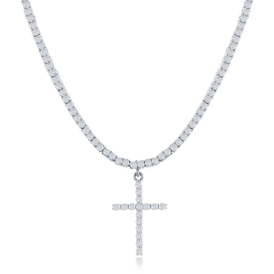 Sterling Silver CZ Cross Tennis Necklace