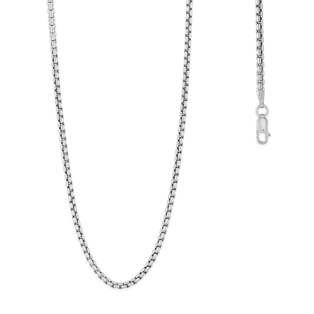 Sterling Silver 2.6mm Round Box Chain - Rhodium Plated