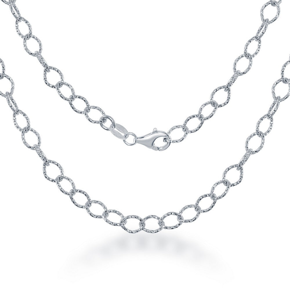 Sterling Silver 4.8mm Diamond Cut Rolo Link Chain - Rhodium Plated