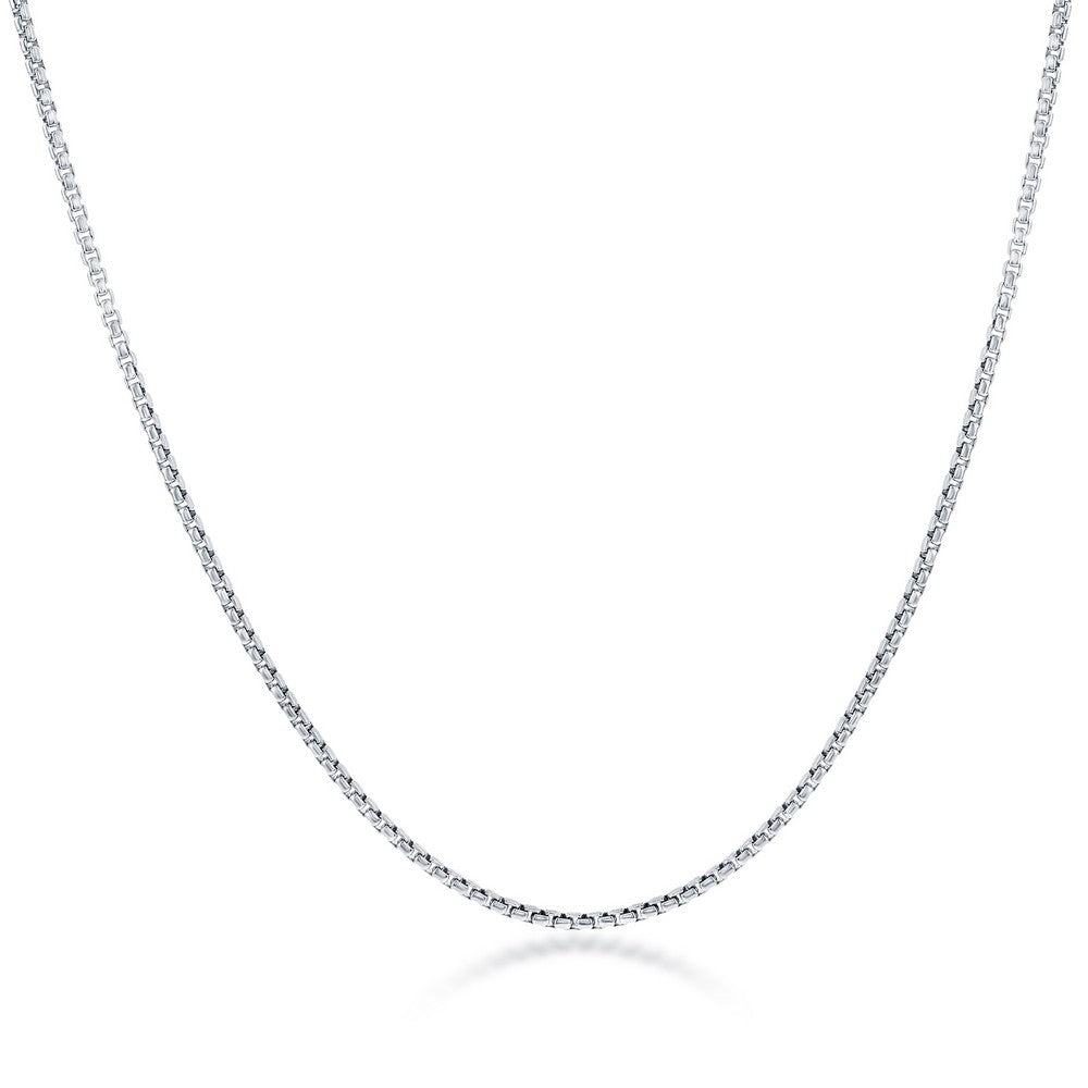Sterling Silver 1.26mm Thin Round Box Chain - Rhodium Plated