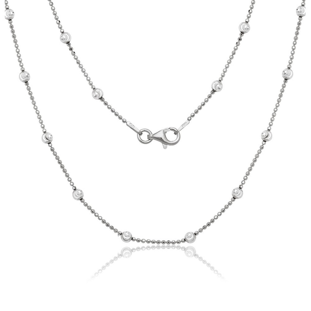 Sterling Silver 3.2mm D-C Moon Bead chain, With Beads - Rhodium Plated