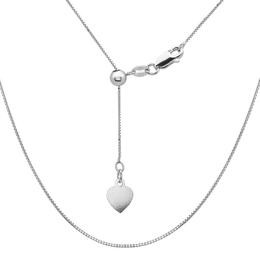 Sterling Silver Adjustable Box Chain - Rhodium Plated