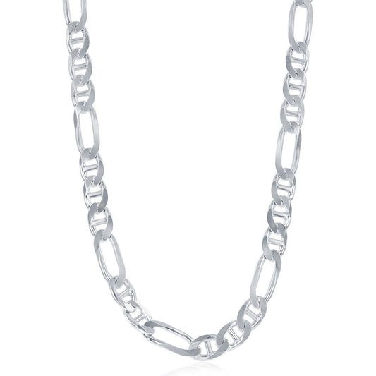 Sterling Silver 7.3mm Figaro Gucci Chain - Rhodium Plated