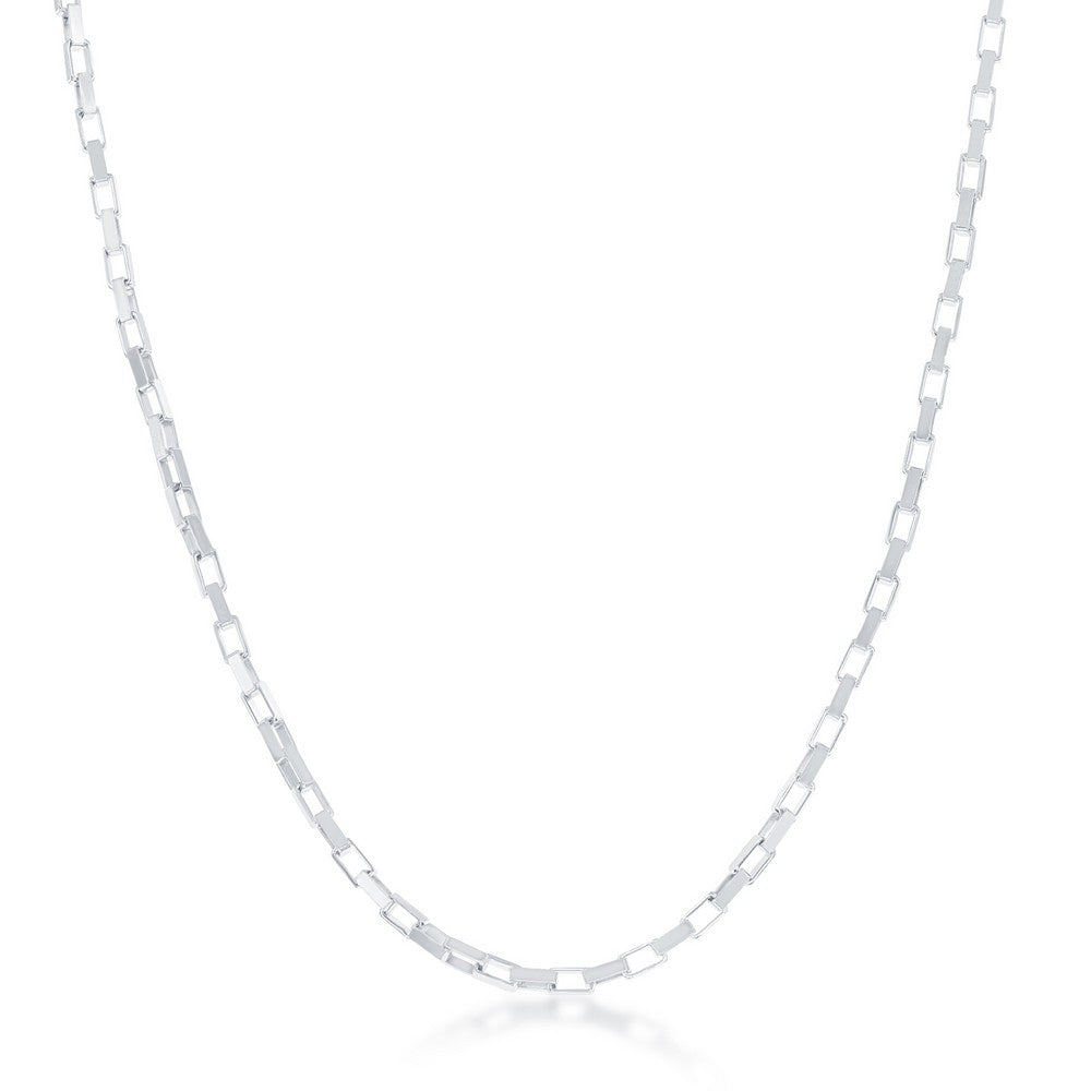 Sterling Silver 2.2mm Square Long Box Chain - Rhodium Plated