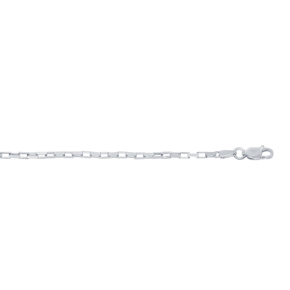 Sterling Silver 2.2mm Square Long Box Chain - Rhodium Plated