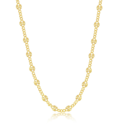 Sterling Silver Alternating Curb and Diamond-Cut Disc Chain - Gold Plated
