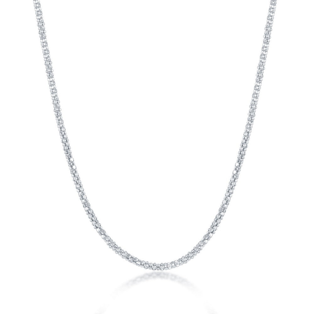 Sterling Silver Alternating Coreana and Popcorn Chain - Rhodium Plated