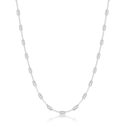 Sterling Silver Long Bead Chain - Rhodium Plated