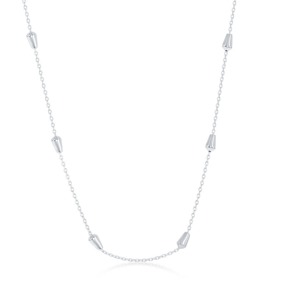 Sterling Silver Bullet Beaded Chain - Rhodium Plated