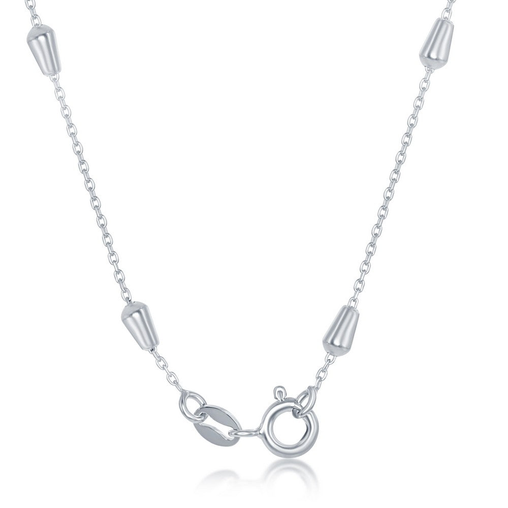 Sterling Silver Bullet Beaded Chain - Rhodium Plated