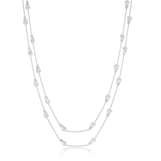 Sterling Silver Daimond-Cut Cone Shaped Beads Chain - Rhodum Plated