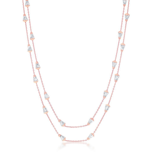 Sterling Silver Daimond-Cut Cone Shaped Beads Chain - Rose Gold Plated
