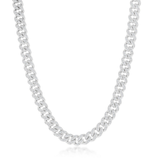 Sterling Silver Micro Pave CZ, 6mm Miami Cuban Chain - Rhodium Plated