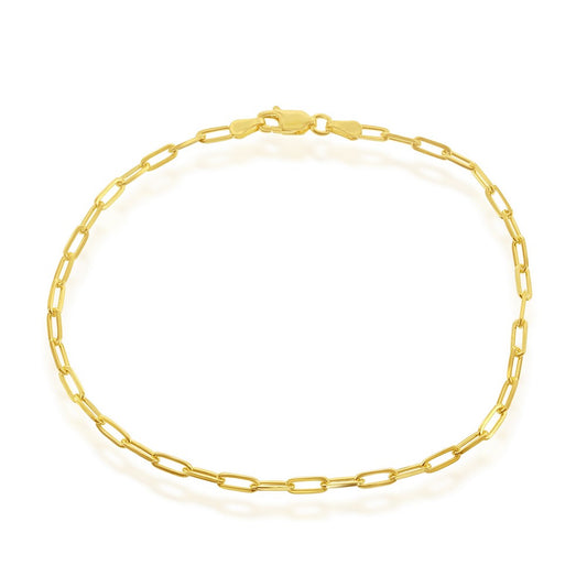 Sterling Silver 2.8mm Paper Clip Anklet - Gold Plated