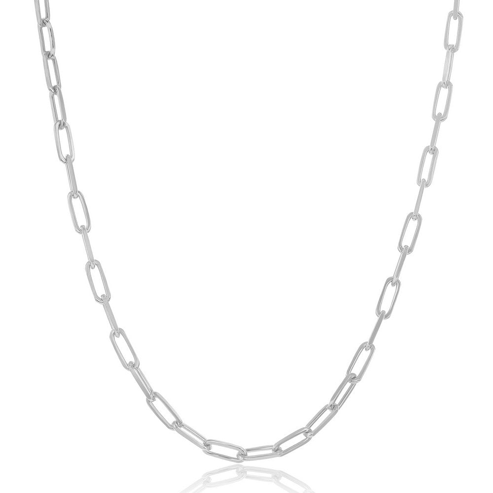 Sterling Silver 2.8mm Paper Clip Anklet - Rhodium Plated