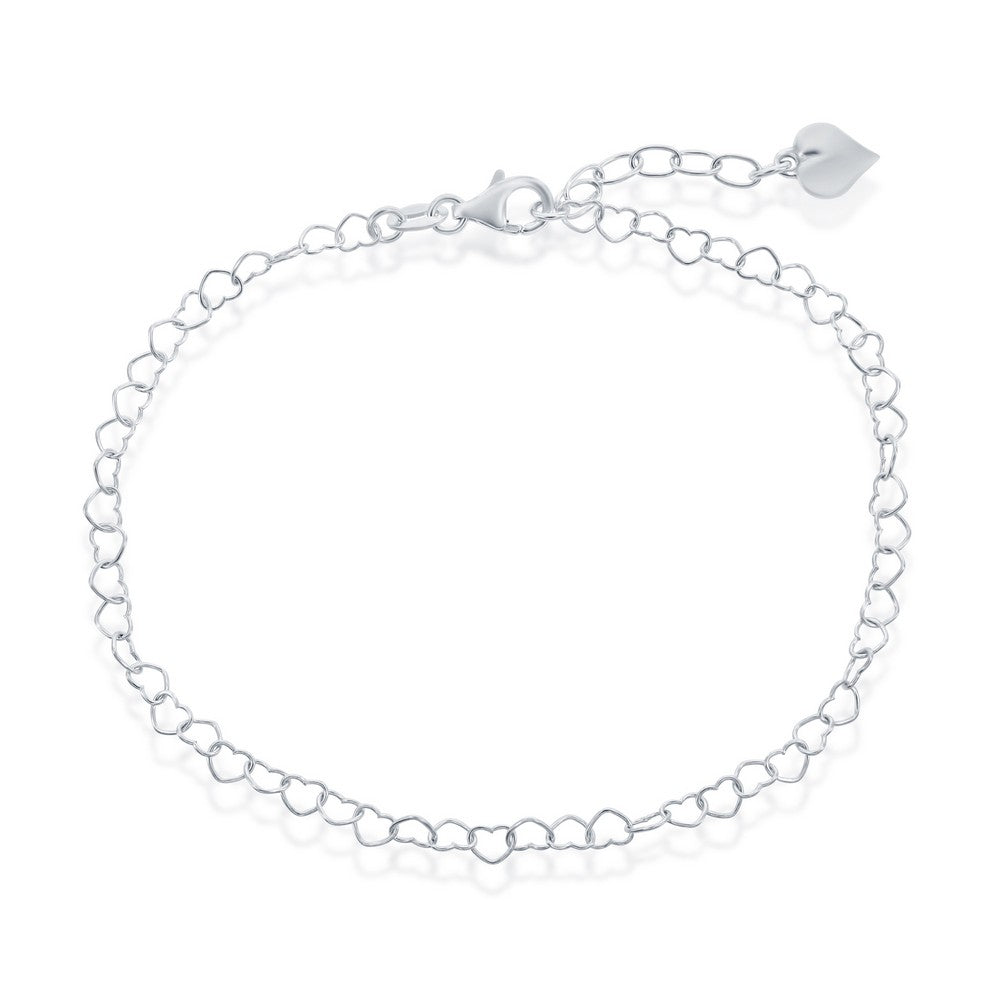 Sterling Silver Anklet With Hanging Puffed Heart