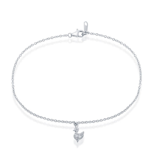 Sterling Silver Anklet With  Hanging  CZ Duck