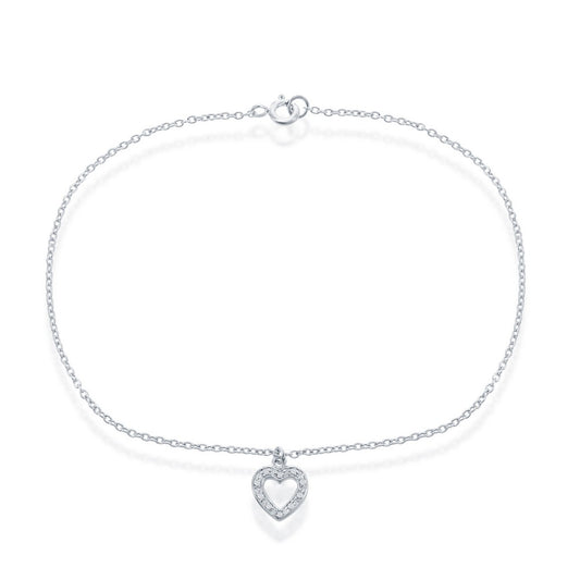 Sterling Silver Anklet With  Hanging  CZ Heart