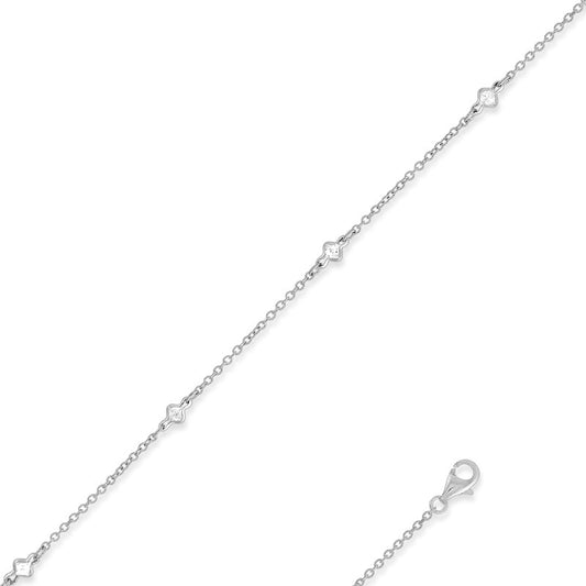Sterling Silver  Anklet With  5 CZs