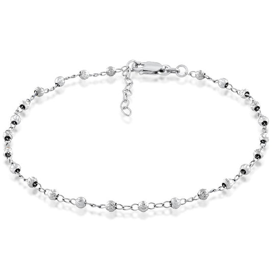 Sterling Silver Diamond Cut Bead Anklet