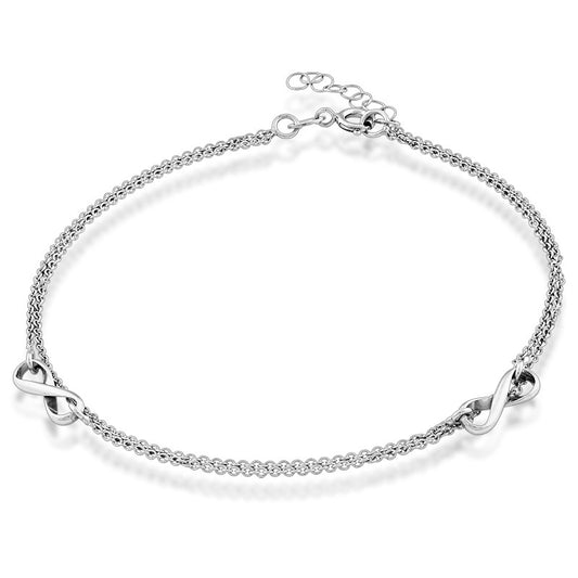 Sterling Silver Double Strand Infinity Anklet