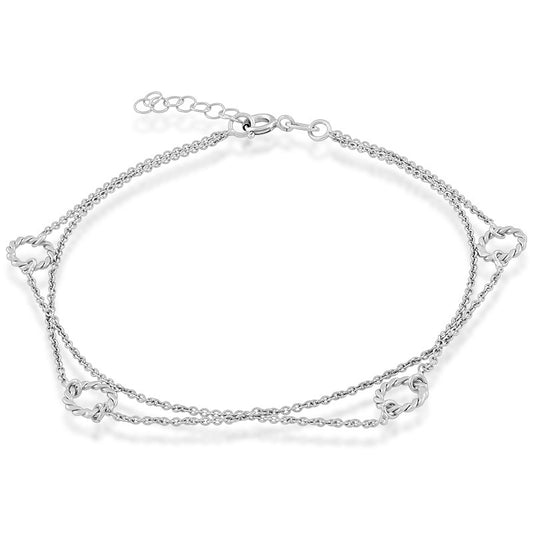 Sterling Silver Double Strand Open Rings Anklet