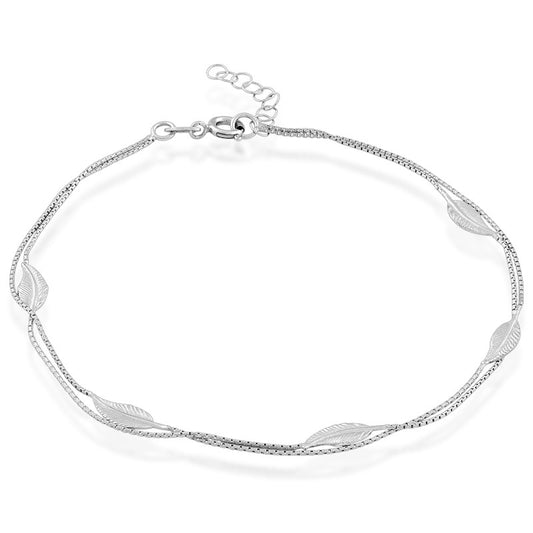 Sterling Silver Double Strand with Leaves Anklet