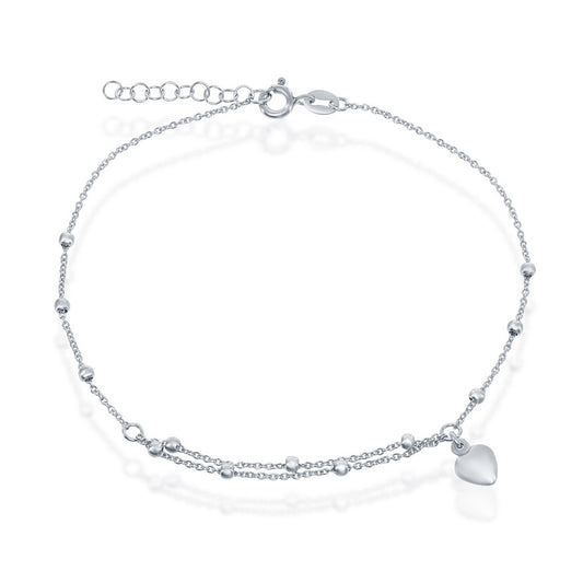 Sterling Silver Beads with Heart Charm Anklet