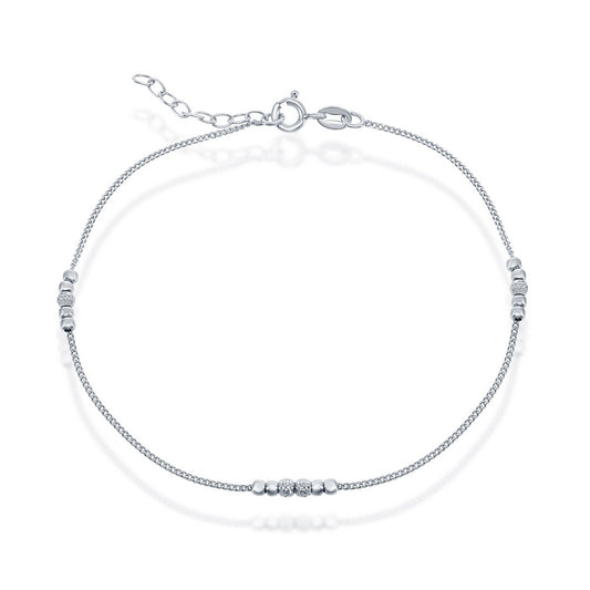 Sterling Silver Shiny and Diamond Cut Beads Anklet