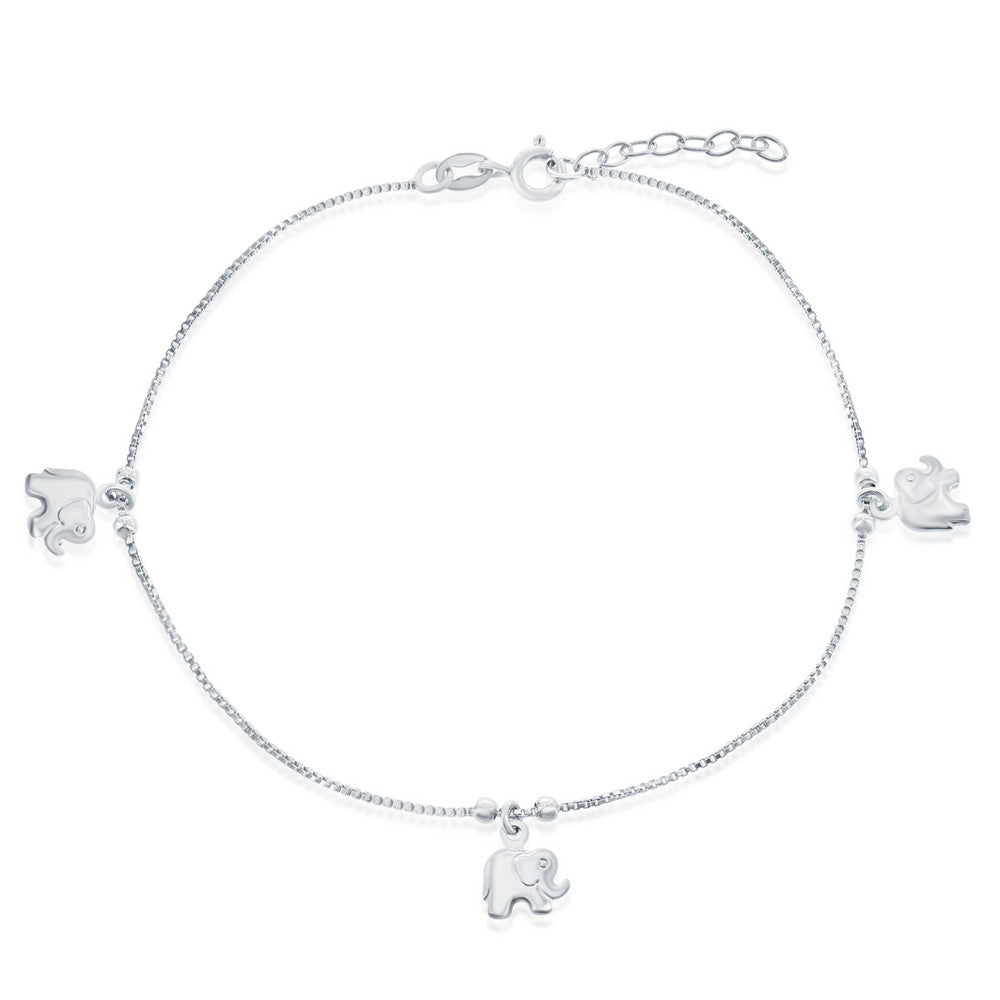 Sterling Silver Beads with Elephant Charms Anklet Bracelet