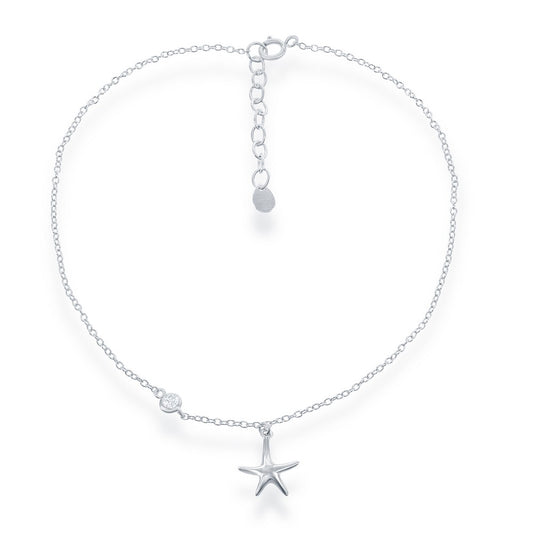 Sterling Silver Starfish with Single CZ Anklet