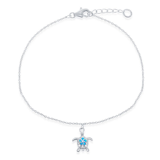 Sterling Silver Blue Inlay Opal Turtle Anklet
