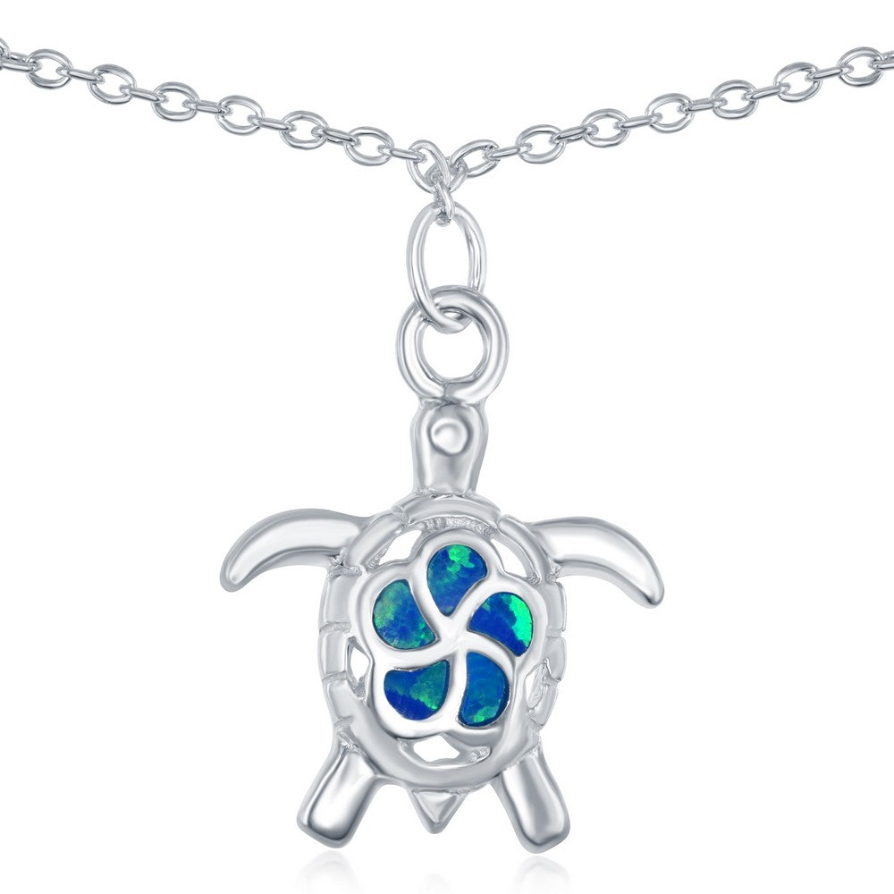 Sterling Silver Blue Inlay Opal Turtle Anklet