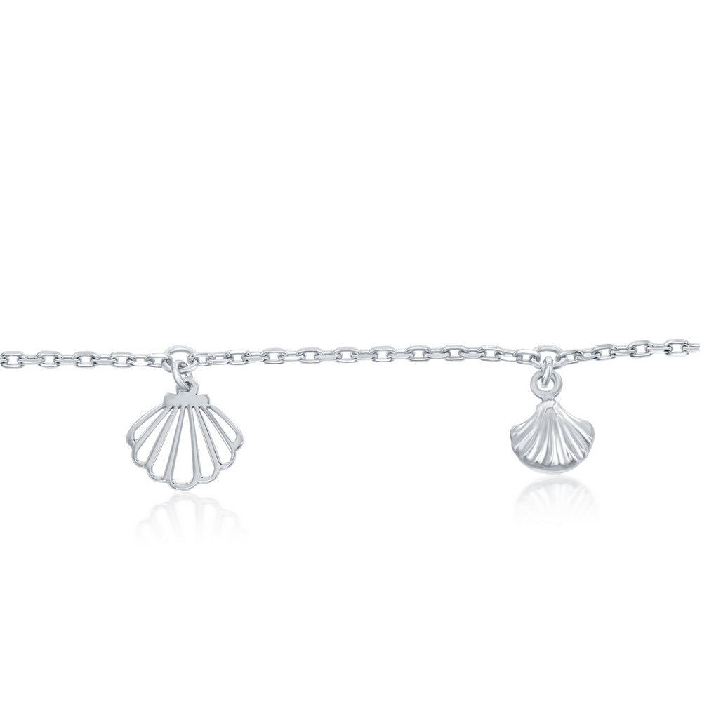 Sterling Silver Alternating Flat & Puffed Seashell Anklet
