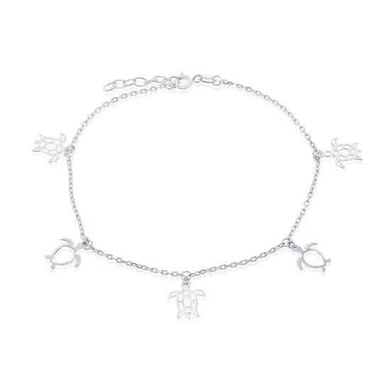 Sterling Silver Cut-Out Sea Turtle Anklet