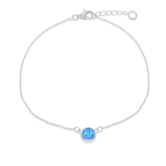 Sterling Silver Blue Inlay Opal Disc Anklet