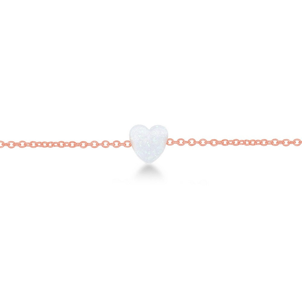 Sterling Silver White Opal Heart Anklet - Rose Gold Plated