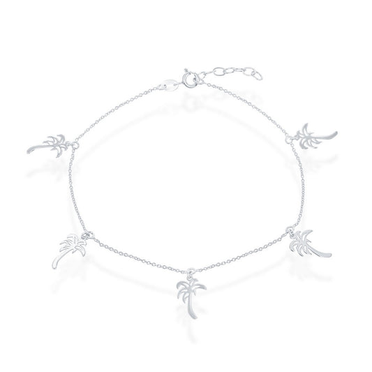 Sterling Silver Dangling Palm Trees Anklet