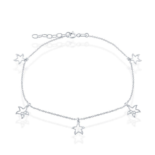 Sterling Silver Dangling Starfish Cut-Out Anklet