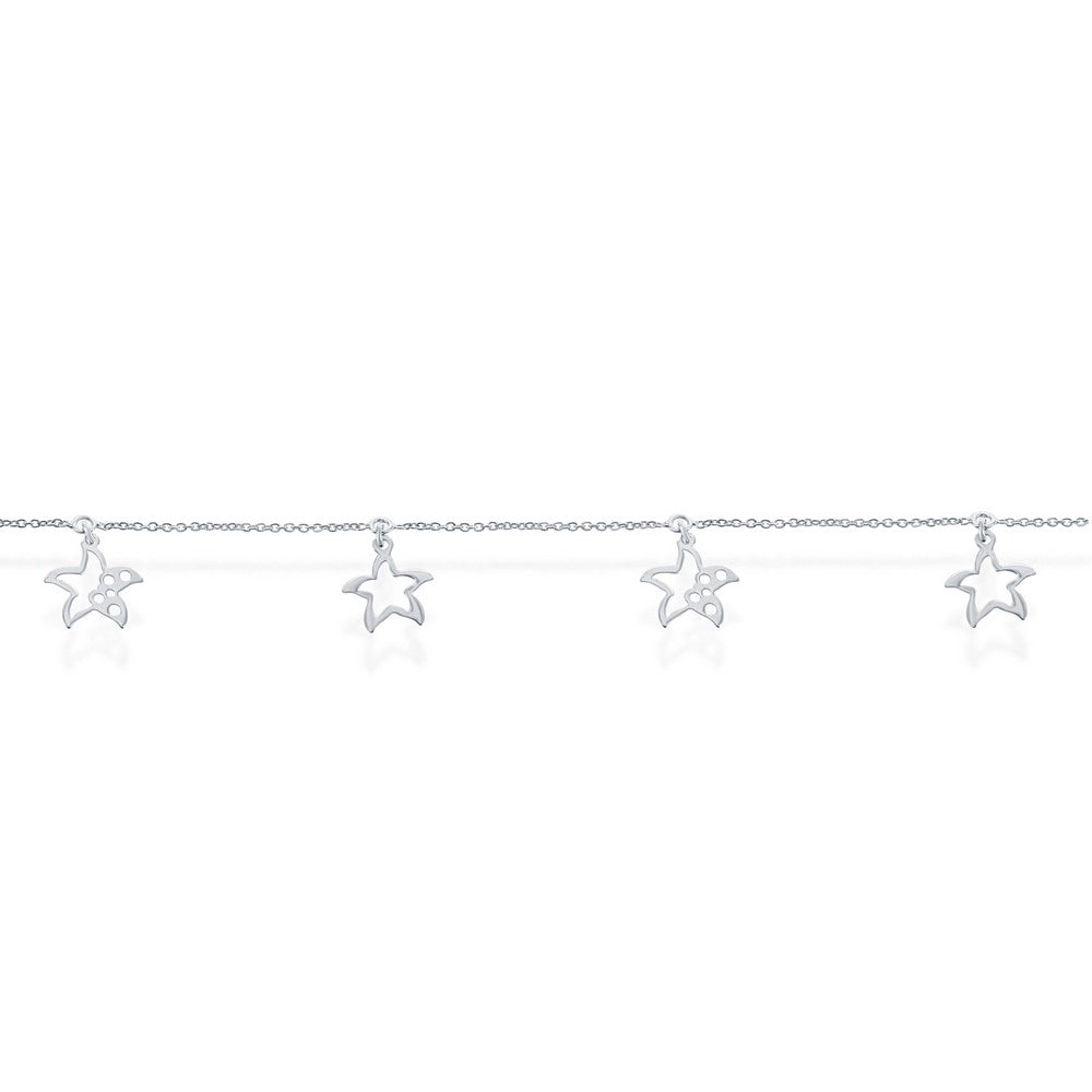 Sterling Silver Dangling Starfish Cut-Out Anklet