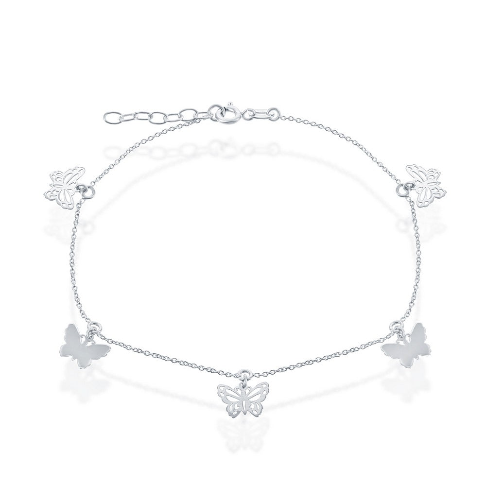 Sterling Silver Butterflies Anklet