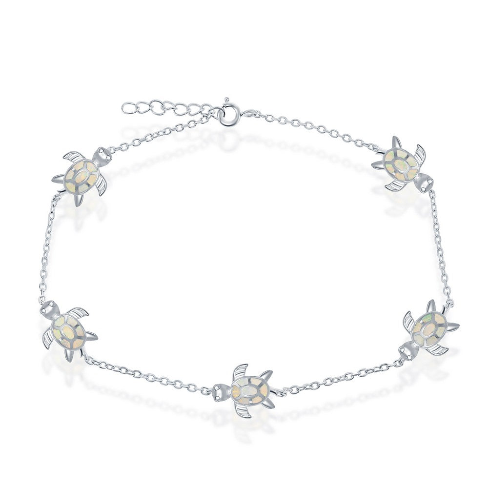 Sterling Silver Opal Turtle Anklet - White Opal