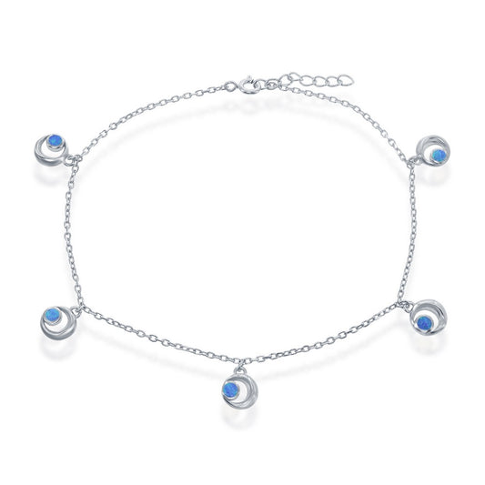 Sterling Silver Crescent Moon Anklet - Blue Opal