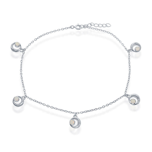 Sterling Silver Crescent Moon Anklet - White Opal