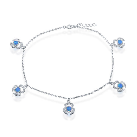 Sterling Silver Blue Inlay Opal Crab Anklet