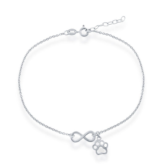 Sterling Silver Infinty with Paw Print Charm Anklet