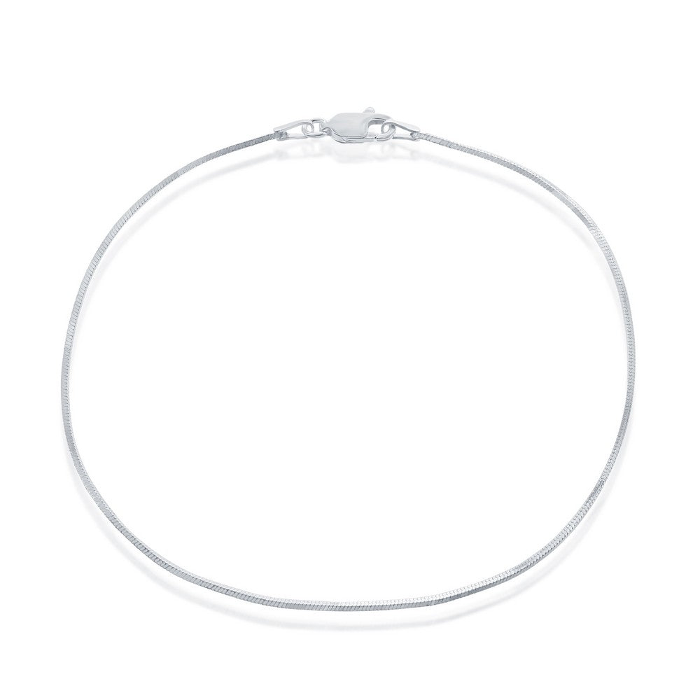 Sterling Silver 1mm Square Snake Anklet - Silver Plated